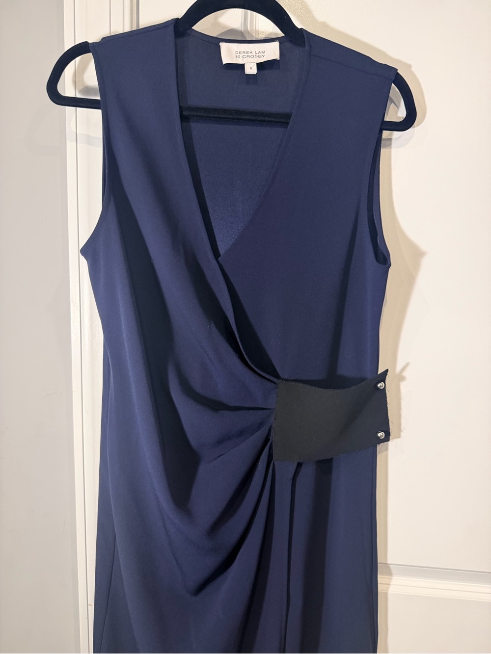 10 Crosby Derek Lam Navy Sleeveless Wrap-Style Dress with Side Tab